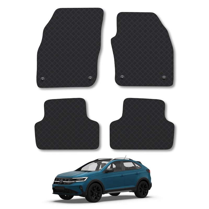 VW Taigo (2022+) Rubber Car Mats Accessories Tailored Fit Compatible Accessory Waterproof Protection Non-Slip Floor Mats Full Coverage Durable Front Rear Set Coverage with Clips
