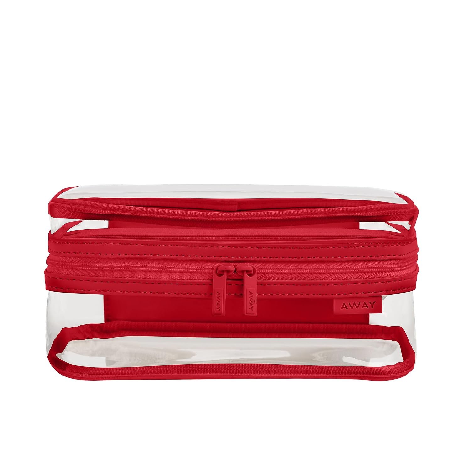 Away Clear Small Toiletry Bag - Compact Transparent Travel Organizer for Toiletries & Beauty Essentials, Cherry Red