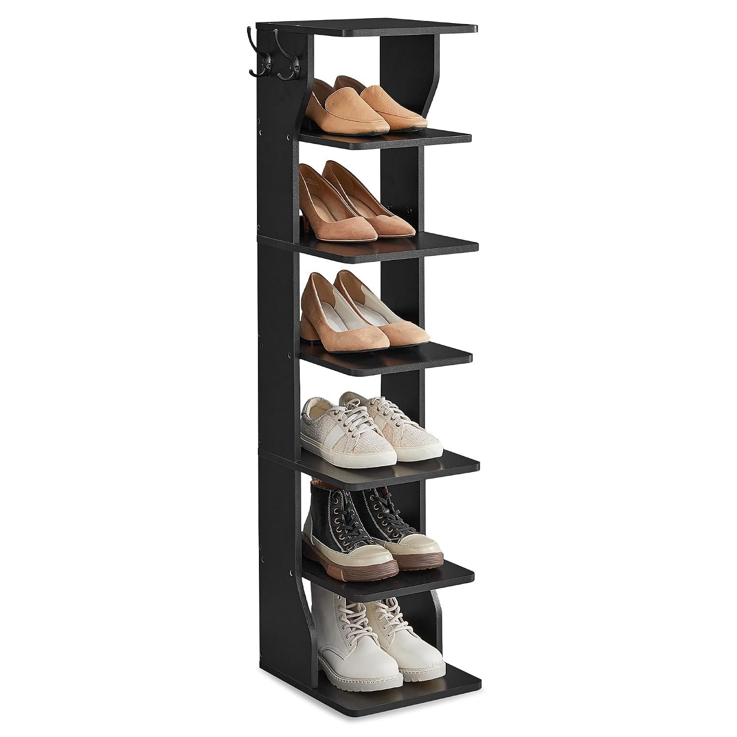 VASAGLE Slim Shoe Rack, Narrow Shoe Storage Organiser, 7-Tier Shoe Stand, for Small Spaces, Hallway, Cloakroom, Rustic Brown LBS200KD01