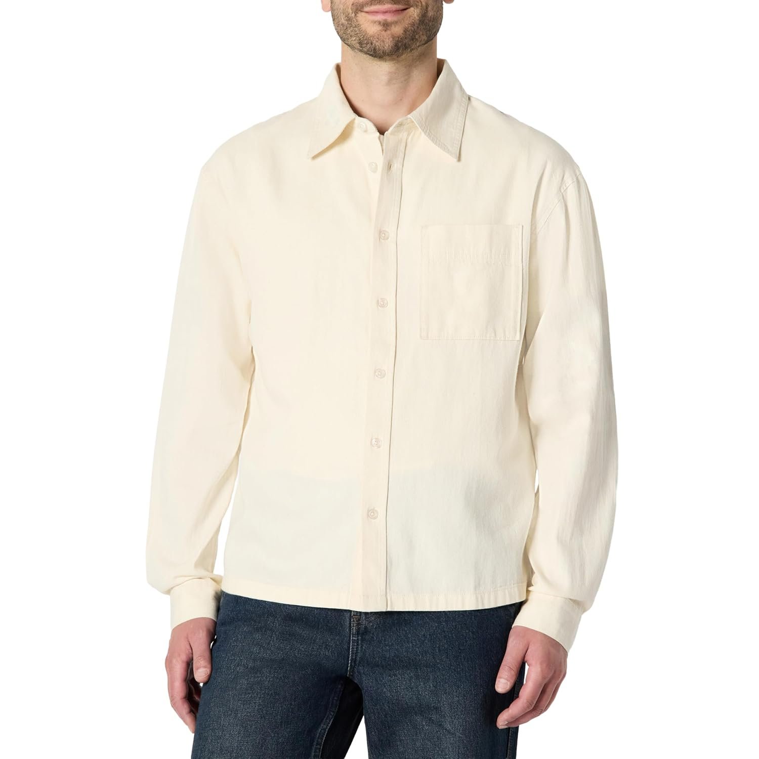Amazon Essentials Men's Modern Oversized-Fit Denim Button-Down Shirt, Ecru, M