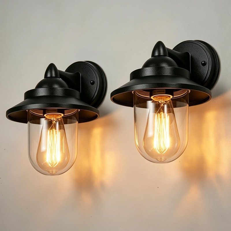 HARPER LIVING Outdoor Wall Lights Set of 2, Retro E27 Lantern with Clear Glass Shade, IP54 Weatherproof Aluminum Die Cast, Black Traditional Exterior Lamp for Porch Front Door Garden Patio