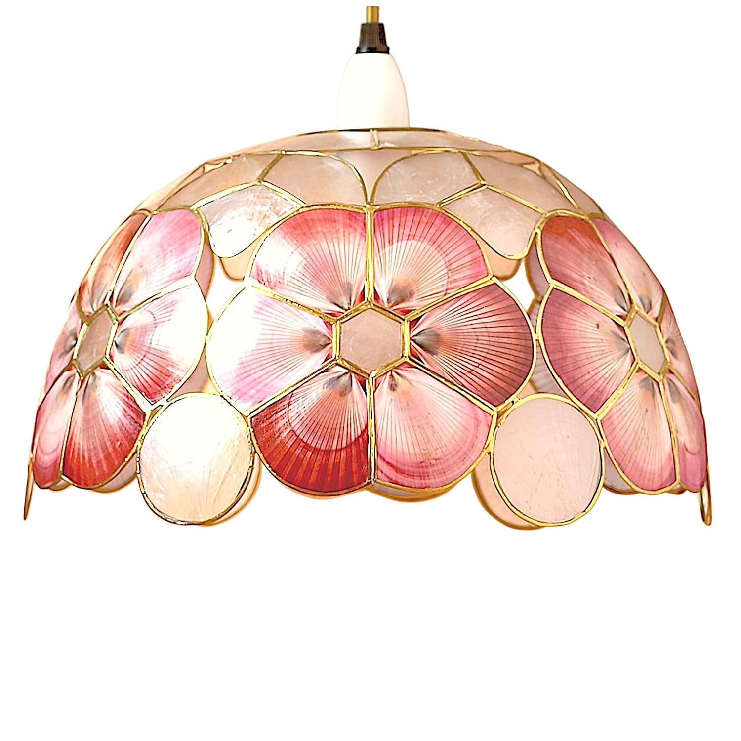 Capiz Shell Pendant Lampshade – Handcrafted Floral Ceiling Light Shade, 30cm, Vintage Style, Red and Green Design for Living Room, Bedroom, Dining Room (S34)