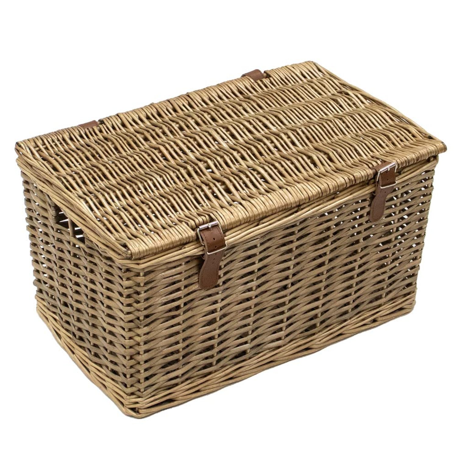 JVL Handmade Buff Wicker Hampers with Faux Leather Straps, Medium