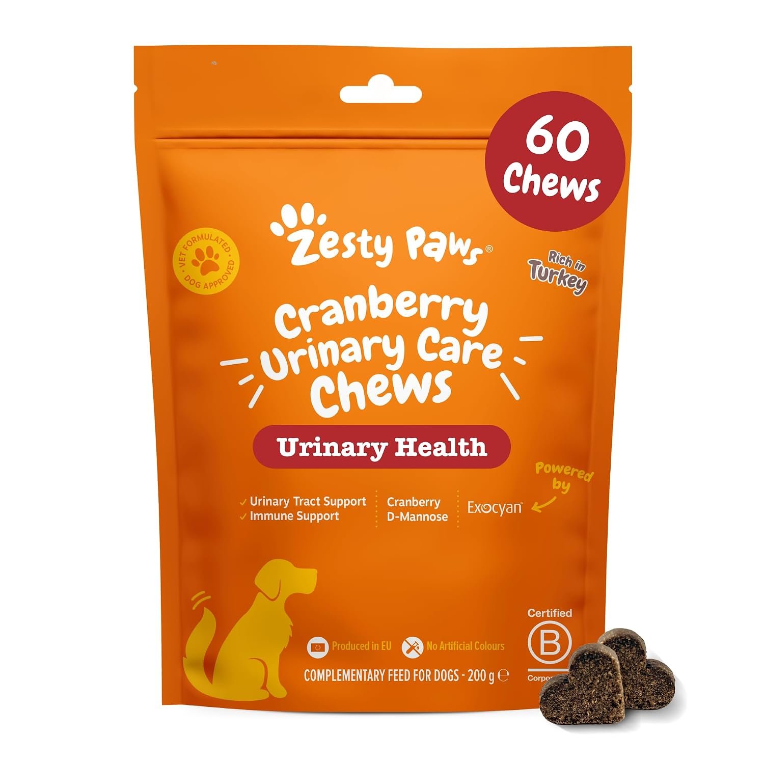 Zesty Paws Urinary Care Chews for Dogs | Supports Urinary Tract & Immune Function, Maintain pH Balance, Helps Incontinence | Contains Cranberry Powder, D-Mannose, Vitamins C| Turkey Flavour | 60 Chews