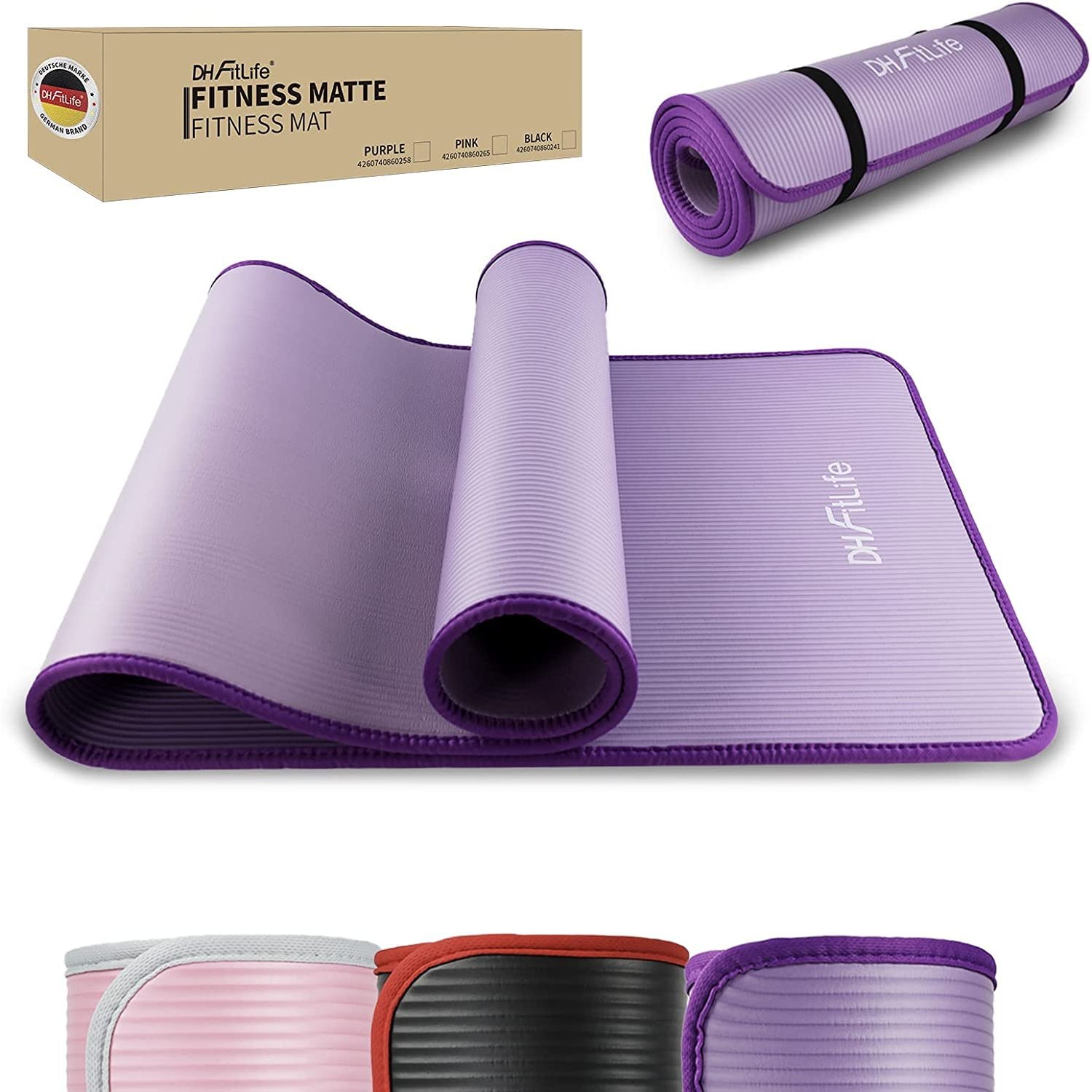 DH FitLife Yoga Mat 183 x 61 x 1 cm – Extra Thick, Non-Slip Exercise & Fitness Mat, Durable Gymnastics Mat for Pilates, Workout & Home Gym (Purple)