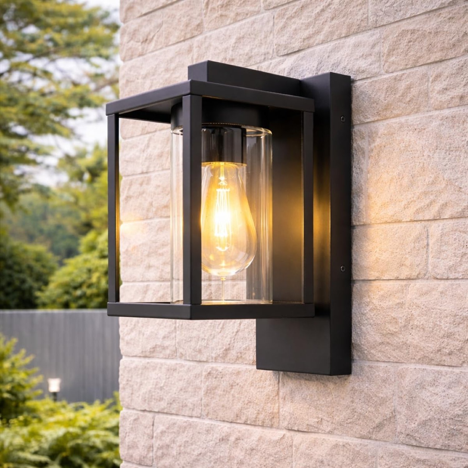 CGC Lighting Outdoor Outside Wall Light Black Security LED Modern, E27 Bulb, Mains Powered, Garden, Porch, Patio (Black)
