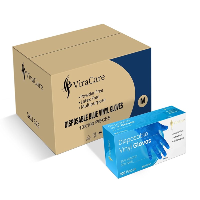 ViraCare 1000 x Blue Disposable Gloves Medium | Vinyl Gloves Disposable Medium | Latex free Glove | Powder Free Glove | Strong And Non-Sterile