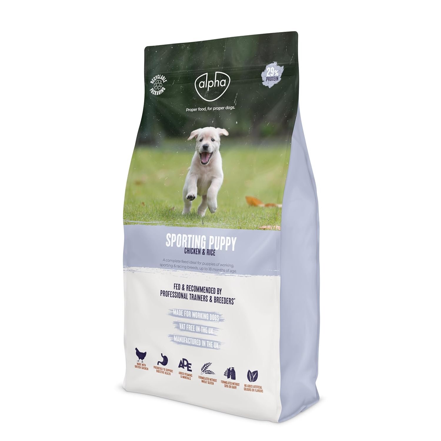 Alpha Sporting Puppy Dry Dog Food | Complete Feed for Working, Sporting & Racing Breeds | Chicken and Rice, 15kg