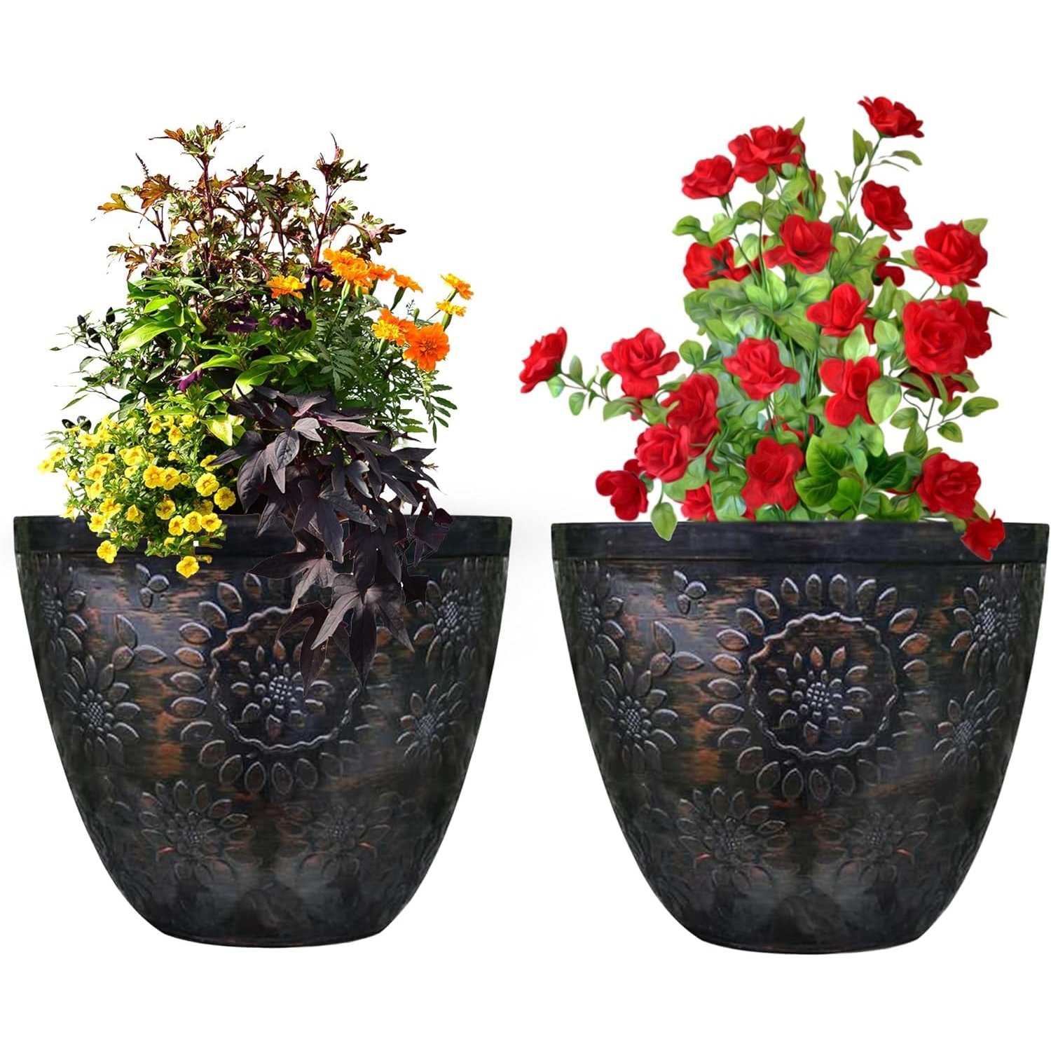 SG Traders Pack Of 2 X-Large Plastic Round Chengdu Garden Plant Pots Planter Indoor Outdoor Pots Top Diameter Flower Pot with Drainage Holes, Beautiful Planters for Your Garden Needs (30, 36, 40cm)