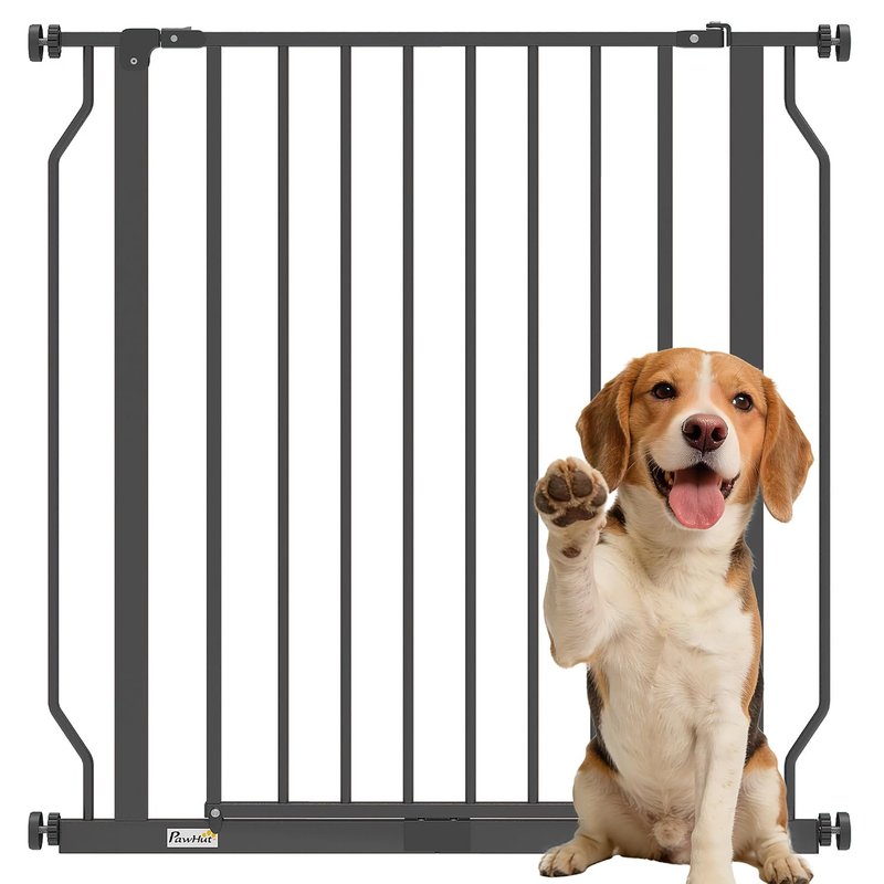 PawHut Dog Gate Wide Stair Gate w/Door Pressure Fit, 75-85W cm, Black