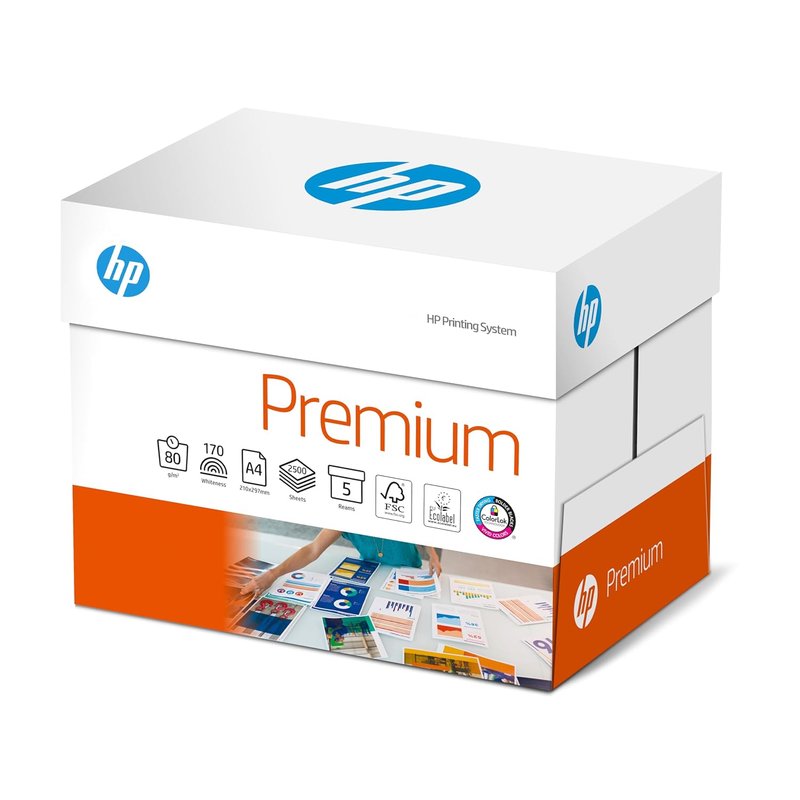 HP Papers, Premium A4 Paper, 210x297mm, 80gsm, 5 Ream Carton, 2500 Sheets - FSC Certified Copy Paper, 5 Count (Pack of 1)