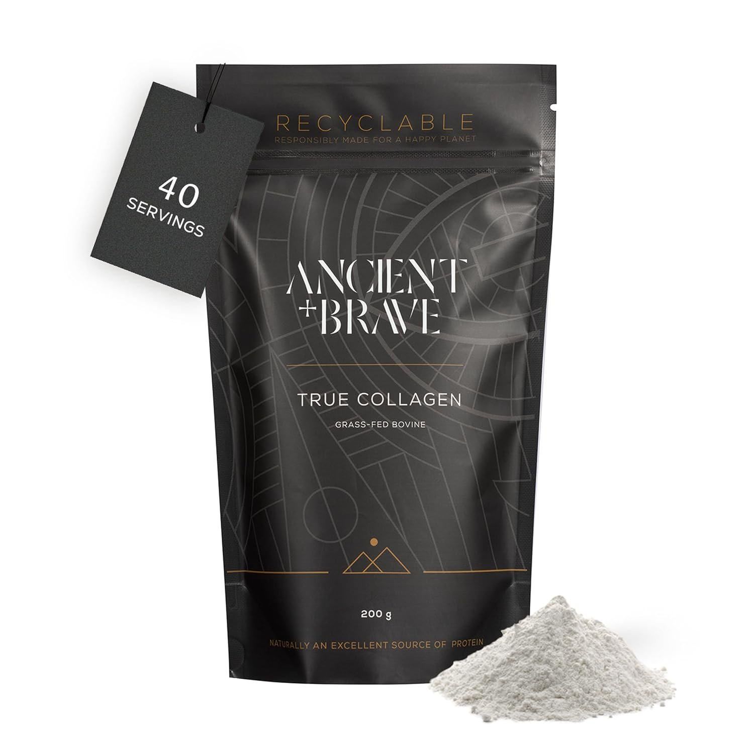 Ancient + Brave True Collagen 200g - Bovine Collagen Powder - 100% Hydrolysed Collagen Peptides (Type I) - High Protein, Fasting & Keto Friendly - Neutral Tasting - 30 Day Supply