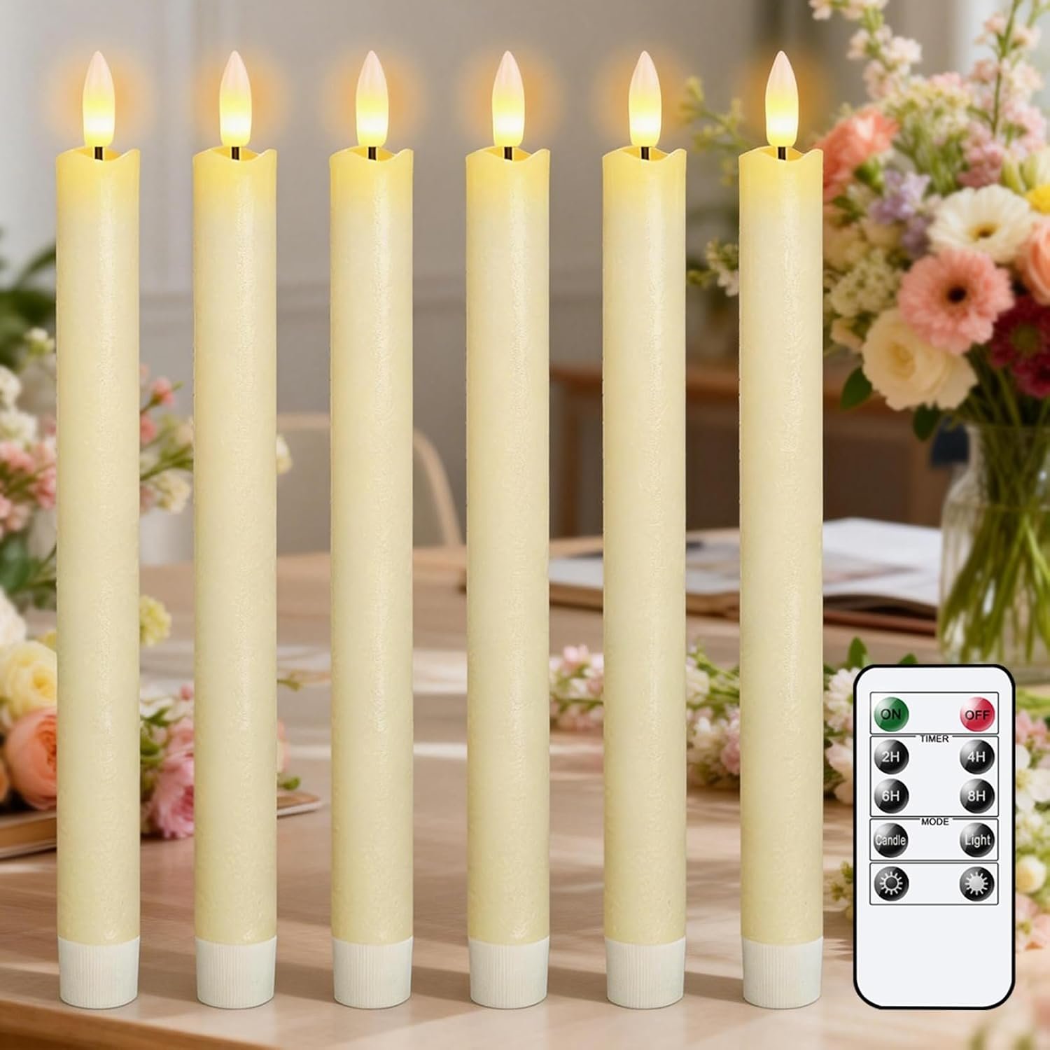 Eldnacele LED Taper Candles Flickering with Timer, Battery Operated Flameless Taper Candles with Remote, Real Wax LED Dinner Candles for Christmas Home Wedding Decor