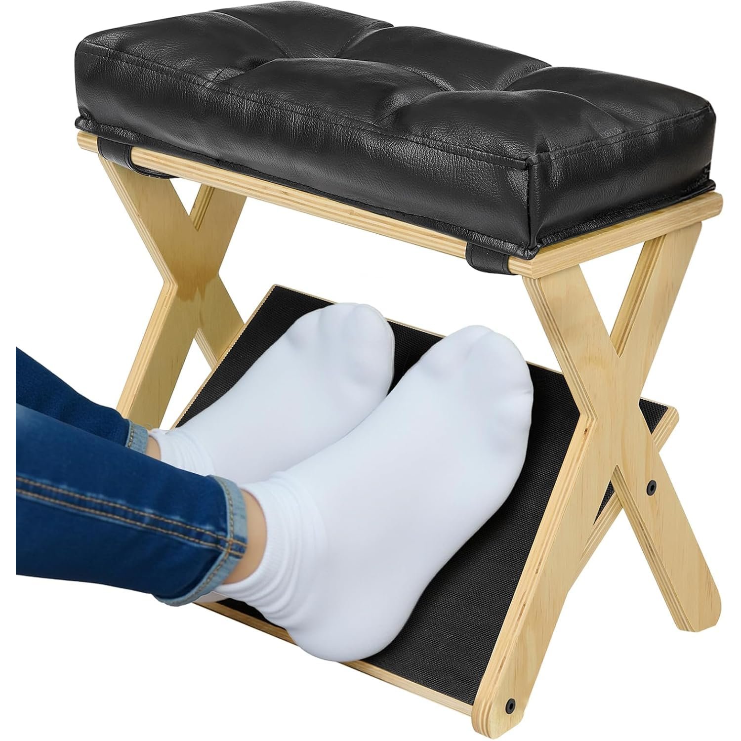 HOMELYSTBO Double Step Foot Rest for Under Desk at Work, Wooden Under Desk Footrest with Non-Slip EVA Stepping Surface, Ergonomic Foot Stools for Under Office Desk, Enhances Posture,Home Office Gaming
