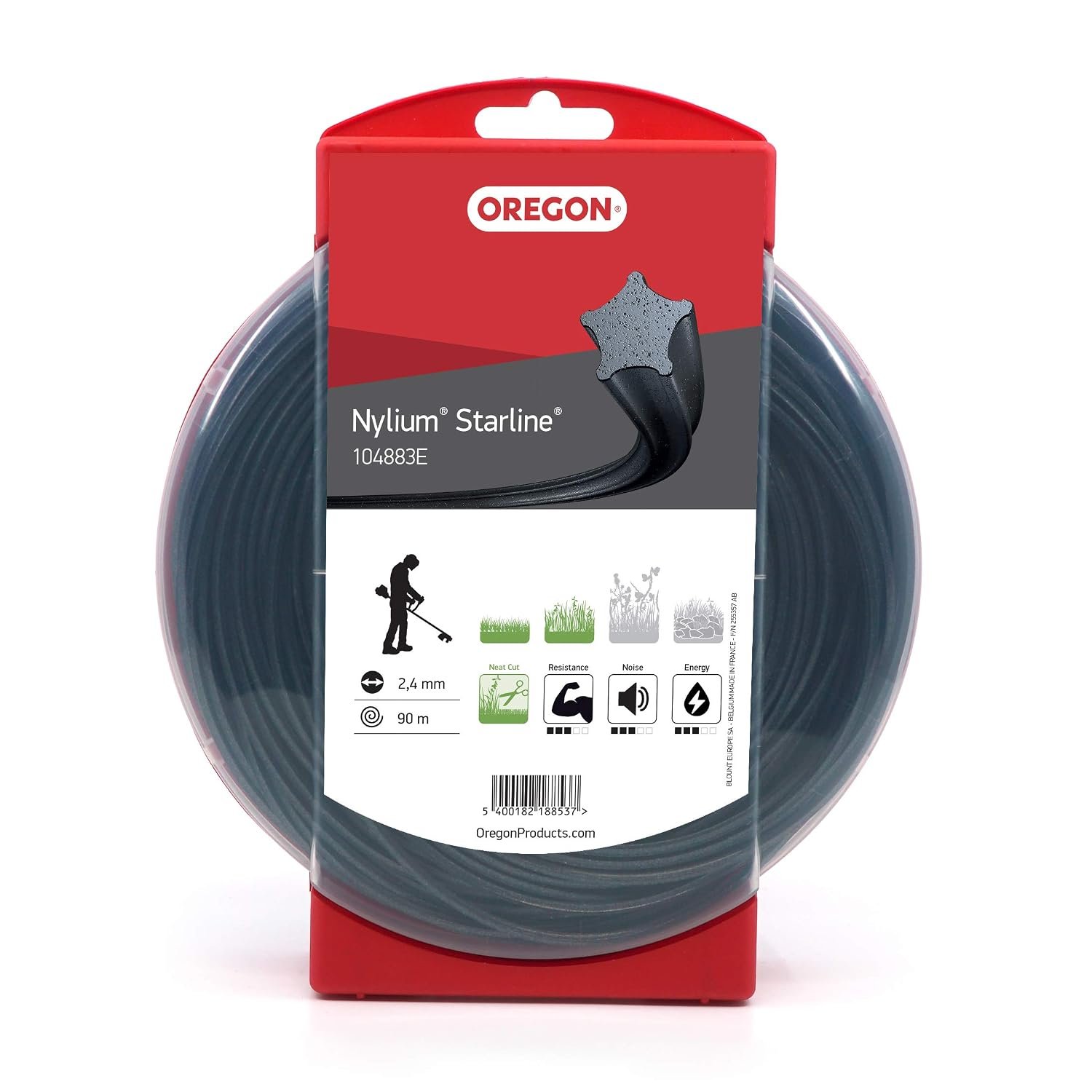 Oregon Star-Shaped Nylon Mowing Line 2.4 mm, for High Grass, Weeds, Lawns and Dense Vegetation, Durable Professional Nylon Thread, for Most Grass Trimmers, 2.4 mm x 90 m (104883E)