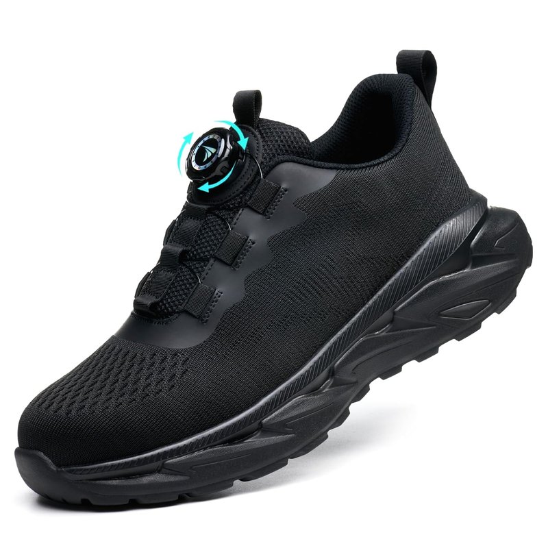 BAGHUY Steel Toe Cap Trainers Work Safety Trainers Mens Womens Lightweight Safety Shoes Comfortable Industrial Work Boots Steel Toe Cap Shoes with Swivel Buckle Shoelaces,Black,UK 10