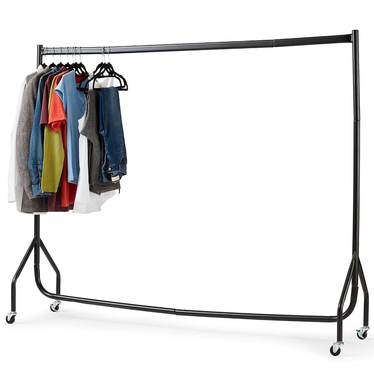 House of Home Heavy Duty Clothes Rail 6ft x 5ft with Wheels 1 Tier Single Rail Wardrobe Replacement Hanging Clothing Rack Storage & Organiser for Shirts, Coats, Jackets, Hat & Shoes - Black