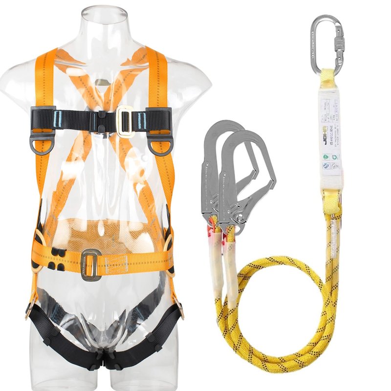 CHAMSUREUK Height Safety Fall Arrest Kit, 5 Point Safety Harness, Universal Size, Rated to 100kg/220lb with 2 Big Buckles and 2 2m Lanyards Approved EN355, EN354 and EN361