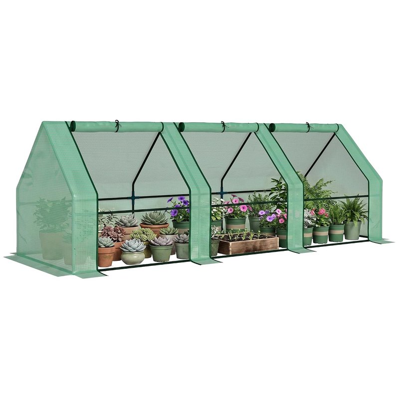 Outsunny Mini Small Greenhouse with Steel Frame & PE Cover & Zipped Window Poly tunnel Steeple for Plants Vegetables, 270 x 90 x 90 cm, Green