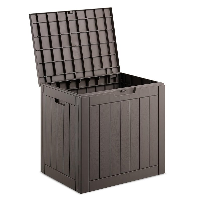 VonHaus Garden Storage Box - Outdoor Utility Chest Organiser – Weatherproof Plastic, Lockable Lid, Carry Handles, Compact & Portable – For Garden, Patio, Balcony, Decking – Grey (118L)