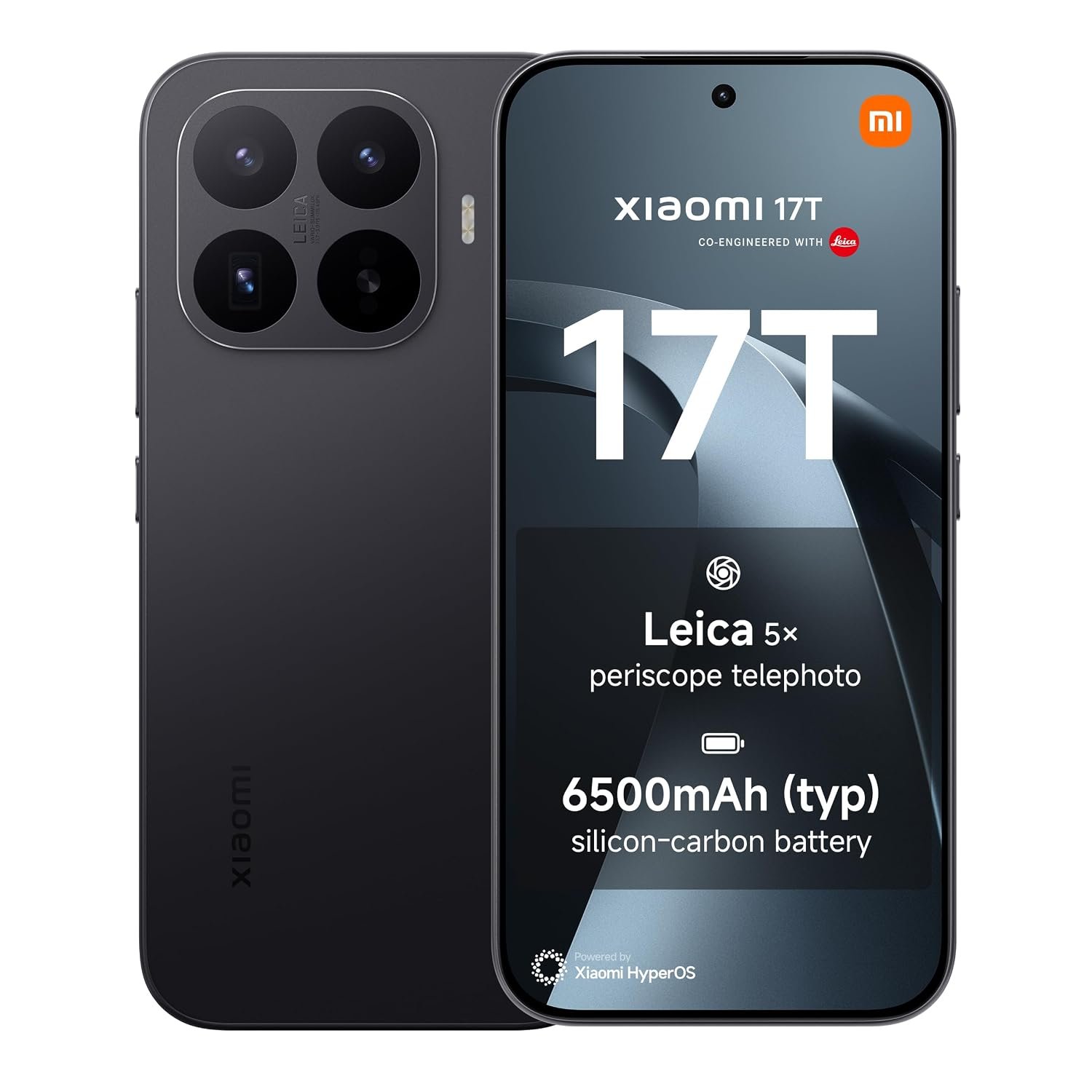 XIAOMI 17T, Smartphone 12+512 GB, 6.59" 120Hz eye-care display, 6500mAh (typ) Silicon-carbon Battery, Leica 5x Telephoto, 67W HyperCharge, MediaTek Dimensity 9500, Black, 1 year extra warranty