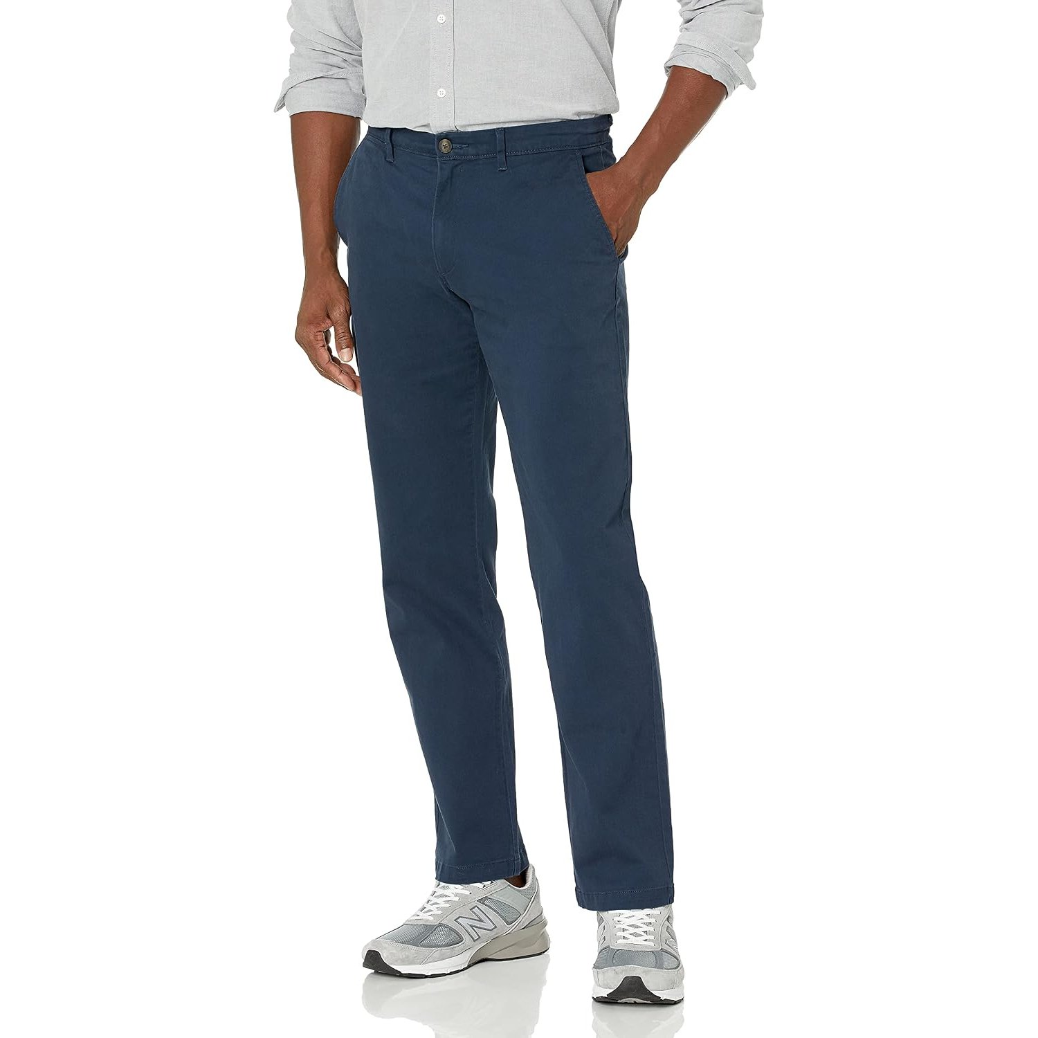 Amazon Essentials Men's Straight-Fit Casual Stretch Chino Trousers, Dark Navy, 34W / 32L