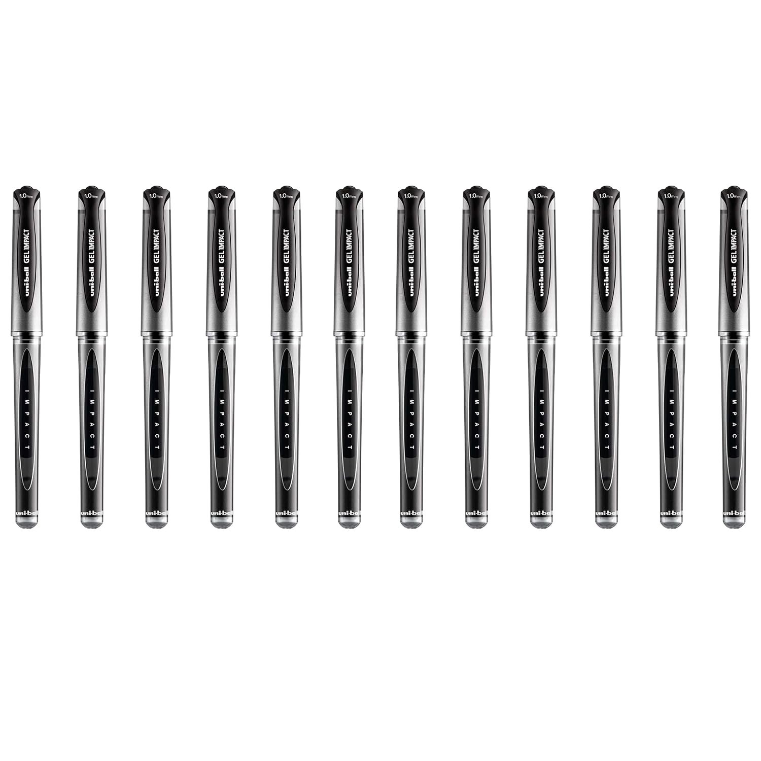 uni-ball Black Capped (UM-153S) Gel Impact Rollerball Pen Ball Point Pens Broad 1mm Tip Nib 0.6mm Line Width Ink (Pack Of 12)