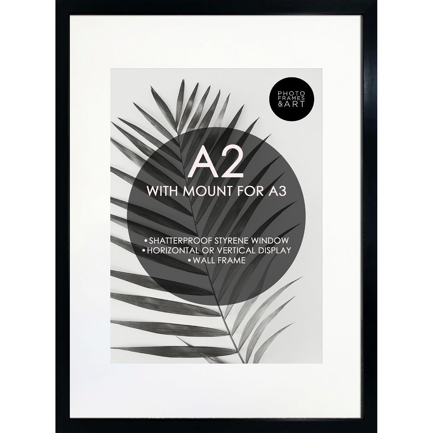 pf+a A2 Frame With Mount For A3 - Oxford Black Frame With Styrene - A2 for A3 Poster Frame With Mount/Perspex Window