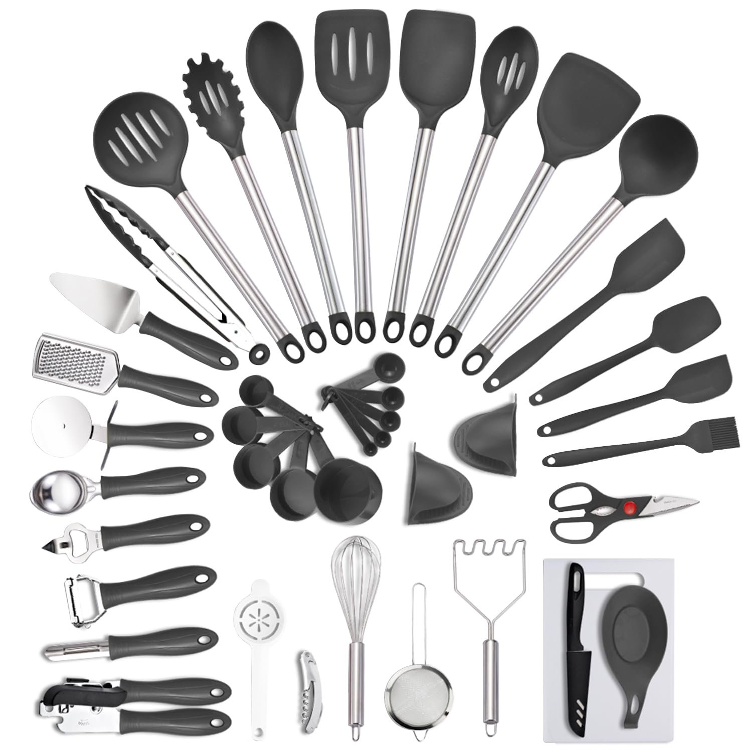 Daniel James Kitchen Utensil Set - 42 Piece Non Stick Cooking Tools and Kitchen Gadgets - Heat Resistant and Dishwasher Safe Cookware - Black & Silver