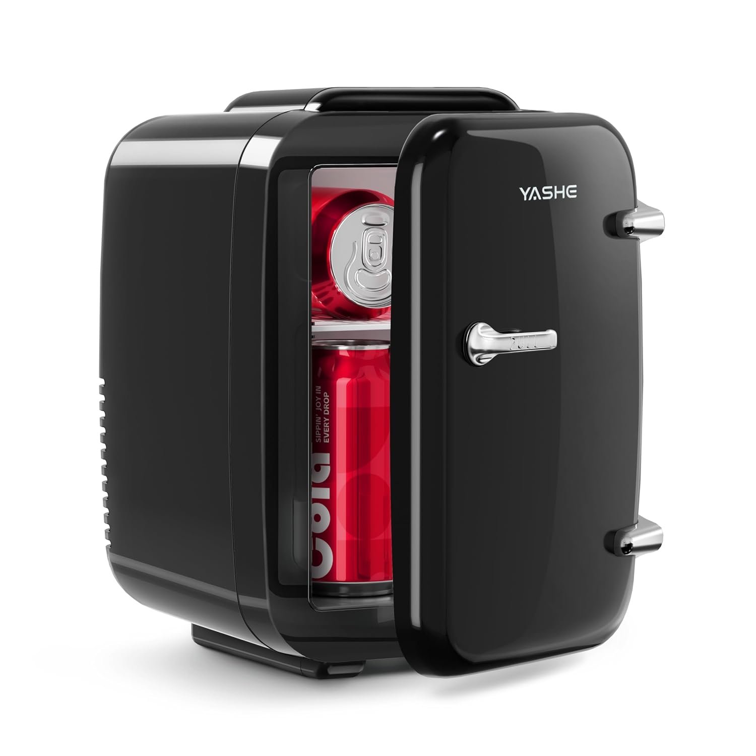 YASHE Mini Fridge, 4 Liter/6 Cans Portable Cooler and Warmer, AC/DC Power Small Fridge, Quiet Desk Skincare Fridge for Beauty Drinks Medicine, Mini Fridge for Bedrooms Office Dorm Car Travel, Black