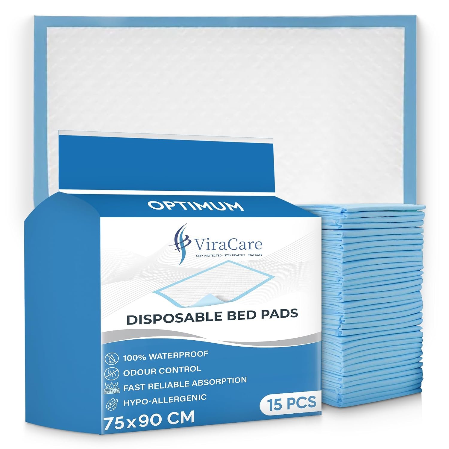 ViraCare 15 x Incontinence Bed Pads | Bed Protectors For Incontinence | Large Size 75x90cm | Maternity Bed Pads | Bed Mats Disposable | Incontinence Bed Sheets | (2 Packs of 15)