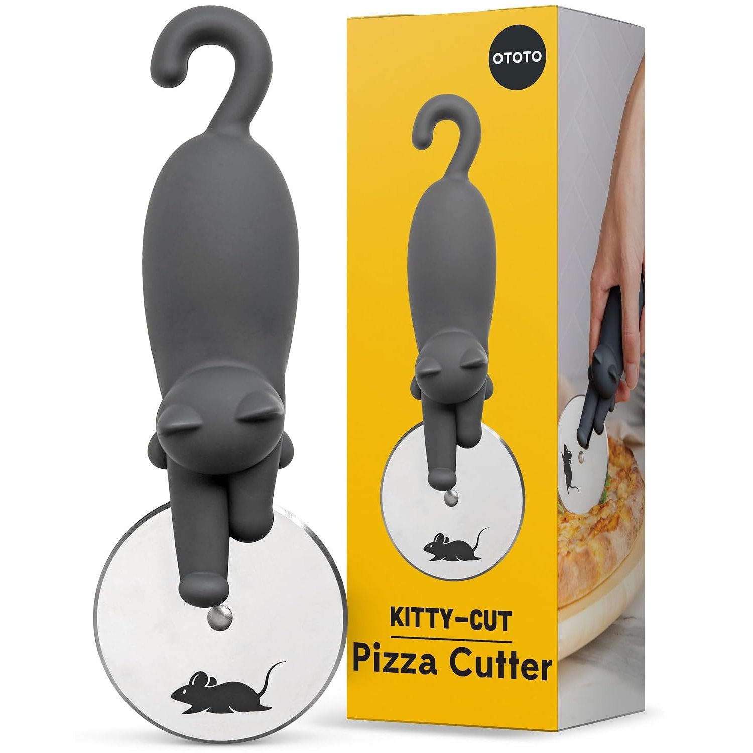OTOTO Kitty Cut Pizza Cutter - Stainless Steel Pizza Cutters - Funny Kitchen Gadgets and Kitchen Gifts, Cat Gift for Cat Lover Women