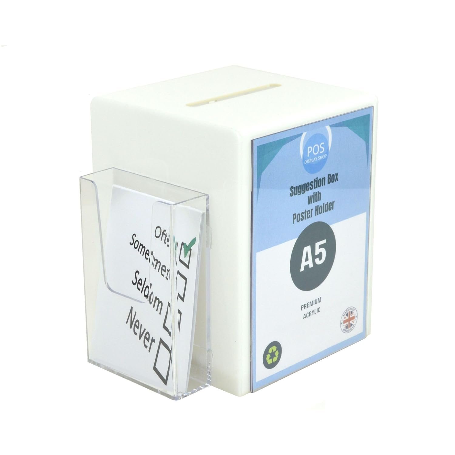 Posdisplayshop Handmade White Suggestion Comments Exhibition Ballot Collection Box with Leaflet Holder - PDS9470WHITE