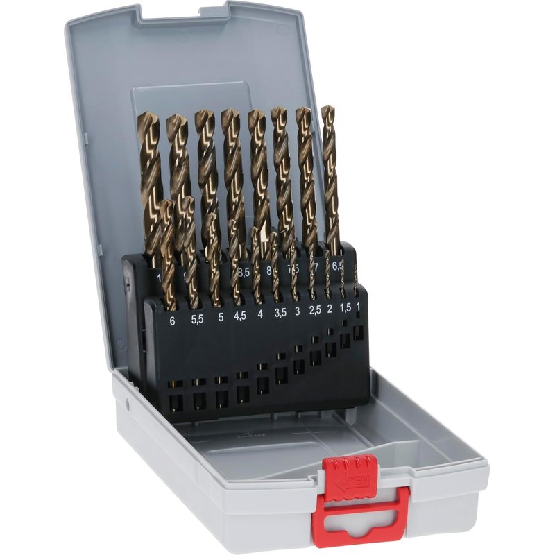 Bosch Professional 2608587014 19-Piece HSS-Cobalt ProBox Metal Drill Bit Set (for Stainless Steel, Accessories for Drill Drivers), Gold, 1mm-10mm