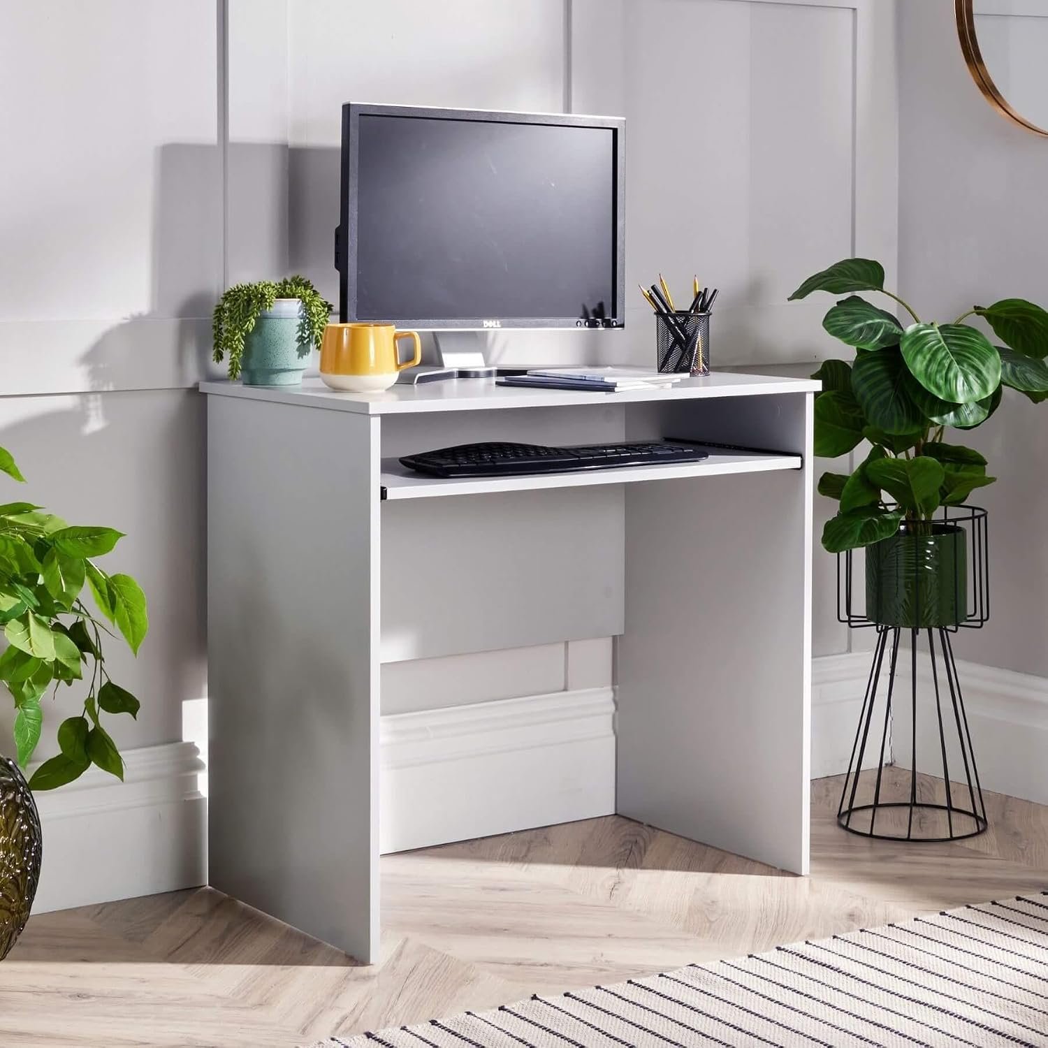 Home Source Compact Computer Office Desk PC Laptop Table, Study Gaming, Grey, 80cm