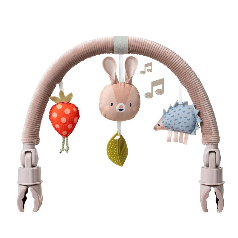 Taf Toys Musical Bunny Pram Arch. Activity Travel Arch with 3 Sensory Hanging Toys. Toy Bar Fits Strollers & Car Seats. Large Adjustable Clips. Foldable. Suitable for Newborn Boys & Girls 0 months +