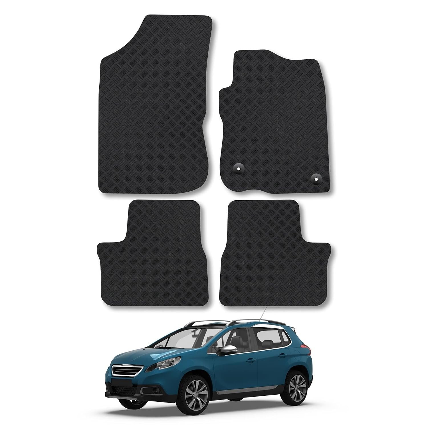 Peugeot 2008 (2013-2020) Rubber Car Mats Accessories Tailored Fit Compatible Accessory Waterproof Protection Non-Slip Floor Mats Full Coverage Durable Front Rear Set Coverage with Clips