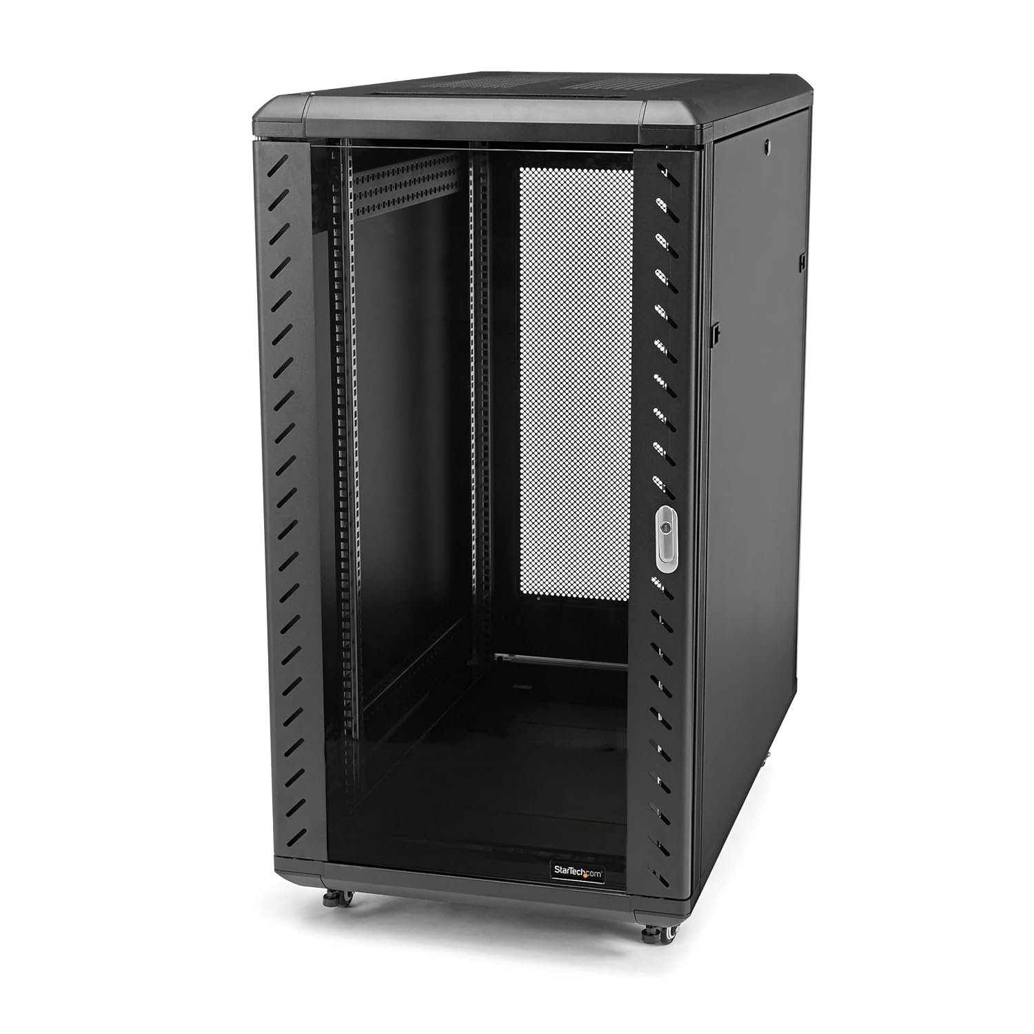 StarTech.com 18U 19" Server Rack Cabinet - 4 Post Adjustable Depth (6-32") Locking Knock Down Network/Computer Equipment Enclosure - Mobile w/Glass Door & Casters - HP ProLiant ThinkServer (RK1836BKF)