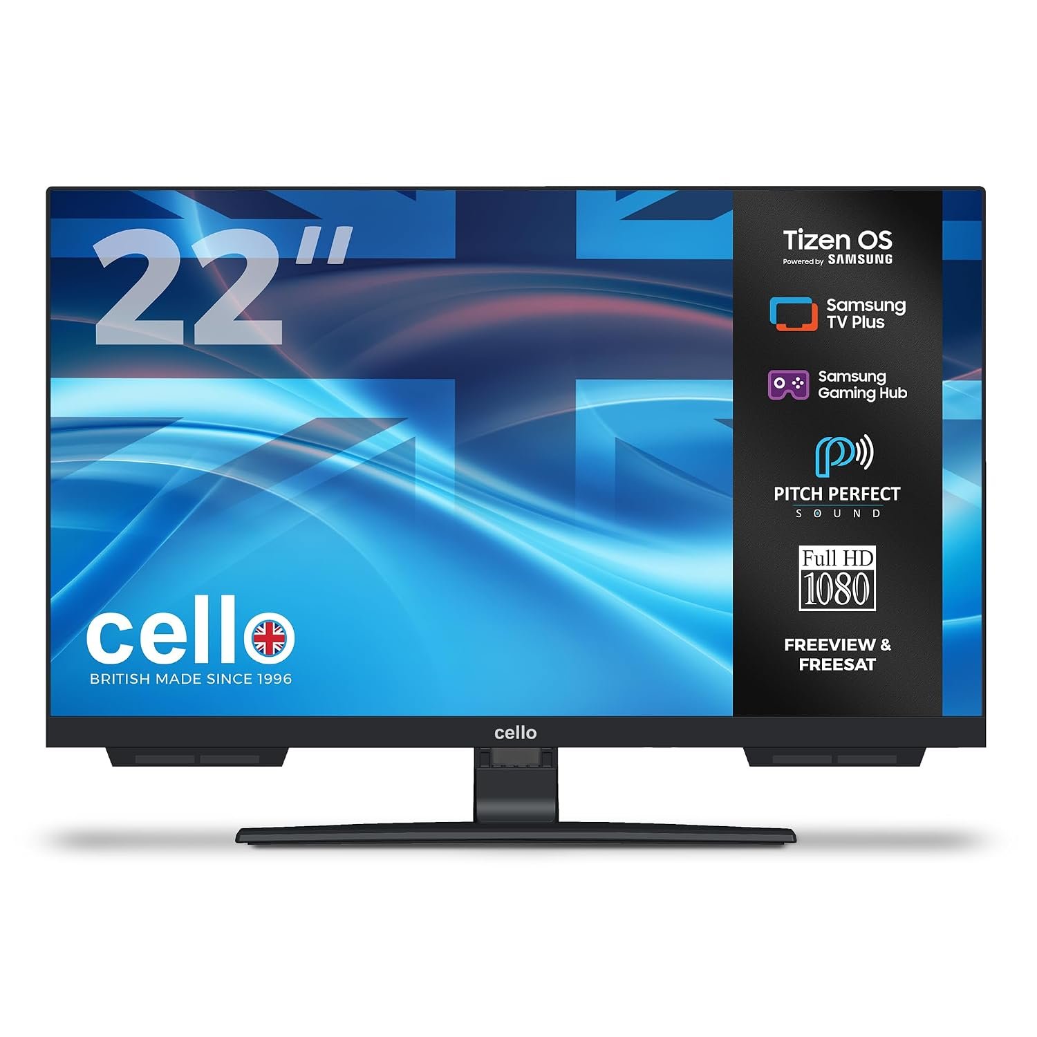 Cello C2226TZH 22" Tizen OS Smart LED TV, 240V, By Samsung, Freeview & FreeSat, Gaming Hub, Pitch Perfect Speakers, UK Made, Ideal for Kitchen, Bedroom or Small Spaces