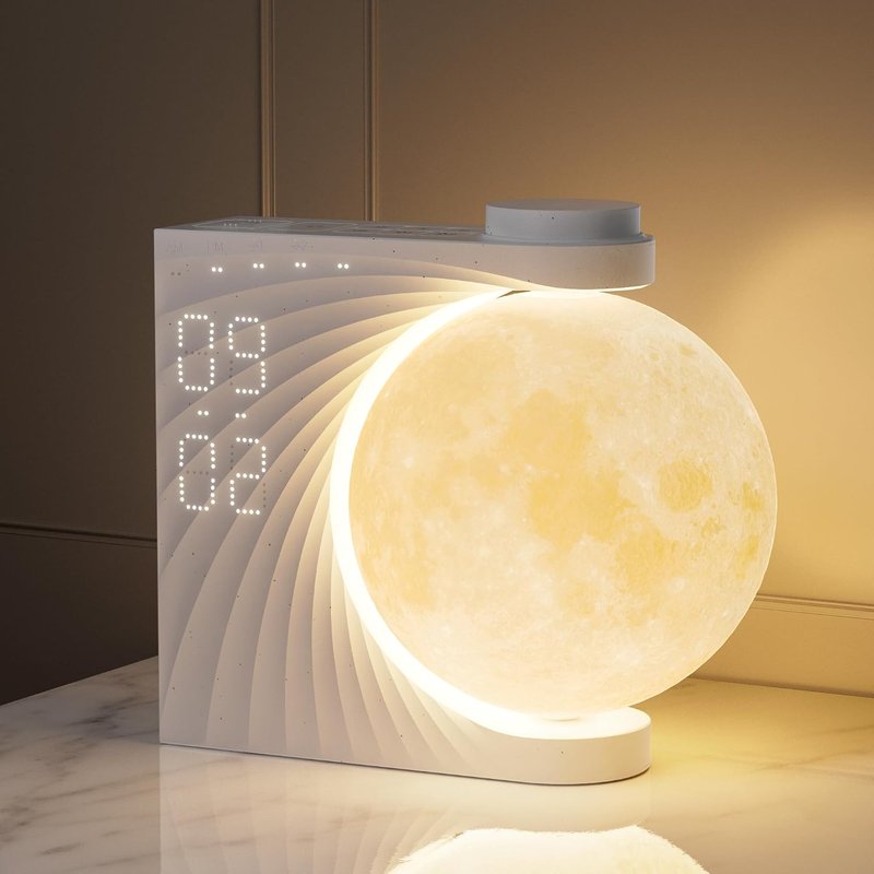RETEYUNG Moon Lamp Sunrise Alarm Clock, 2 Alarm Clocks, Wake up Light 8 Atmosphere Colours, Natural Sound Bedside Lamp, 3 Levels of Brightness Night Light Gifts for Women Girls Boys, Home Decoration.
