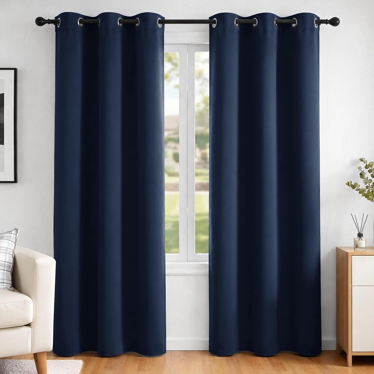 Deconovo Super Soft Window Treatments Ring Top Blackout Curtains Eyelet Curtains for Nursery Navy Blue 42 x 84 Inch 2 Panels
