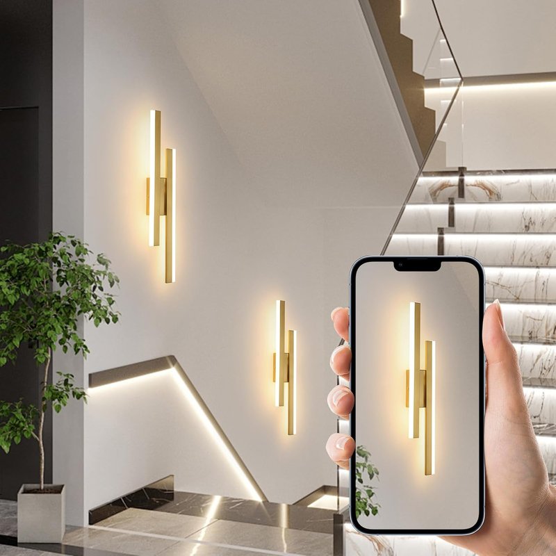 DELIPOP Indoor Wall Lights Gold, 3 Lighting Colours Modern LED Wall Sconce Lights 16W 1800LM for Living Room Bedroom Corridor Stairs Hallway, 3000K/4500K/6500K