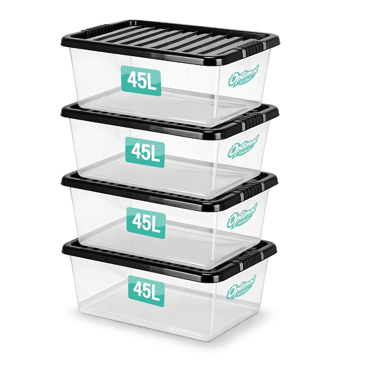 4 x 45 Litre Plastic Storage Boxes with Lids Set of 4, Clear Multipurpose Nestable Stackable Plastic Storage Box 45L Clear Containers Boxes For Home, Kitchen, Office, Garage, Accessories