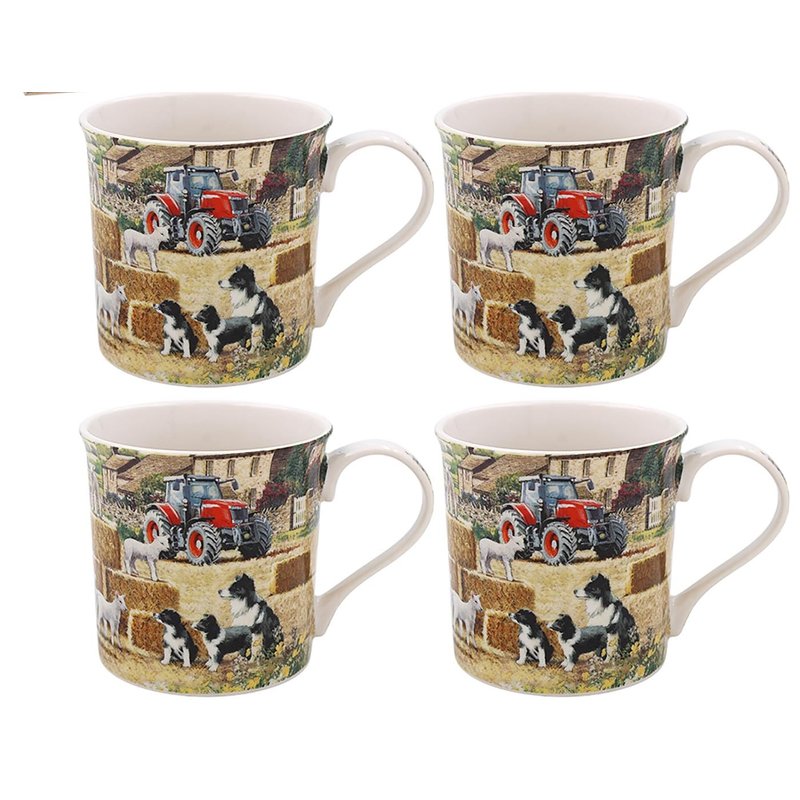 Lesser & Pavey Collie & Sheep Mugs Set of 4 | Ceramic Coffee Mugs Set for Home or Work | Premium Design Mugs Set for All Occasions | Lovely Mugs for Tea, Coffee & Hot Drinks - Macneil Studios