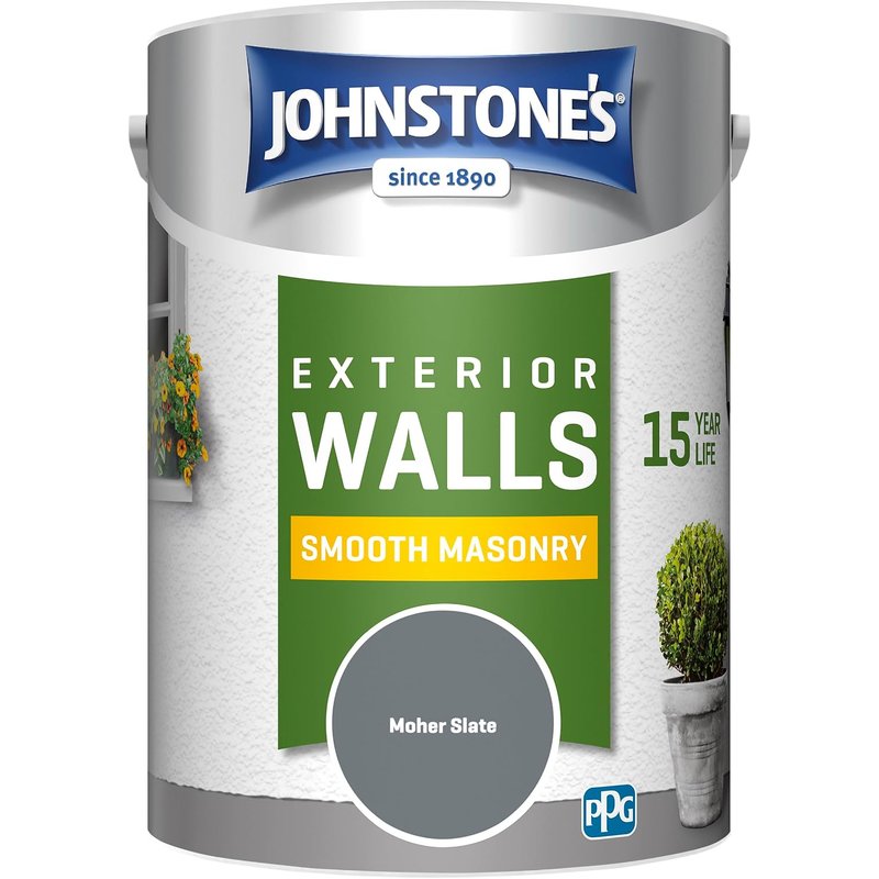Johnstone’s – Exterior Smooth Masonry Paint – Moher Slate – Up to 15 Years Protection – Weather & Dirt Resistant – 60m² Coverage Per Tin - Dry in 1-2 Hours – 5 L