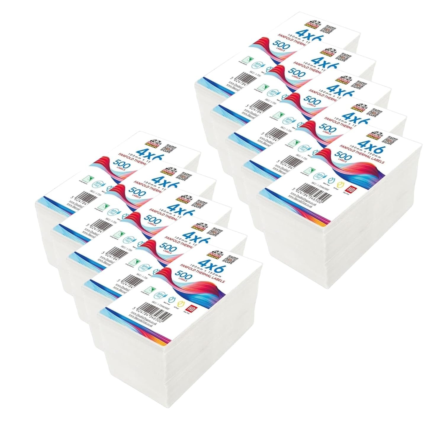 Double Dragon 5,000 Fanfold 4x6 Direct Thermal Shipping Labels – Premium White BPA-Free Adhesive, Smudge-Resistant, for Zebra Rollo MUNBYN TSC Toshiba Label Printers, USPS UPS FedEx Amazon