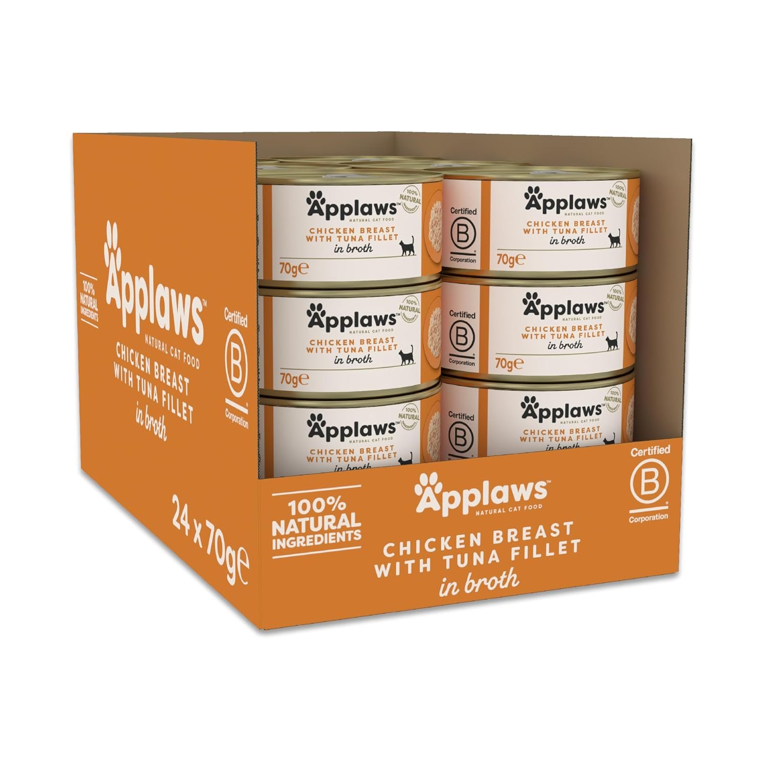 Applaws 100% Natural Wet Cat Food 24 x 70g Chicken Breast with Tuna 70g Tin in Broth