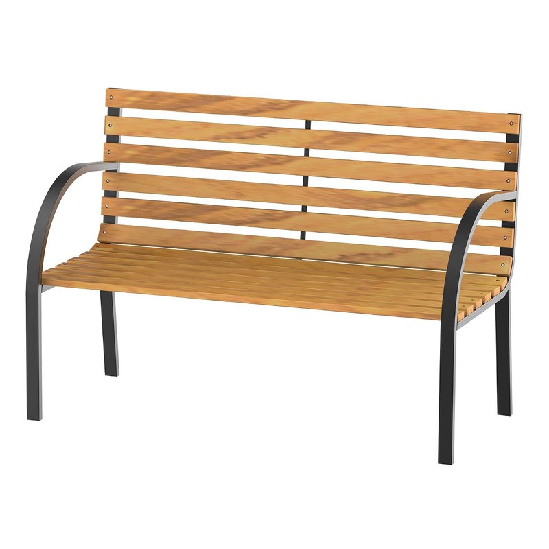 Outsunny Wooden Garden Bench Park Chair 2 Seater Love Seat Chair Outdoor Patio Porch Furniture w/Sturdy Steel Frame