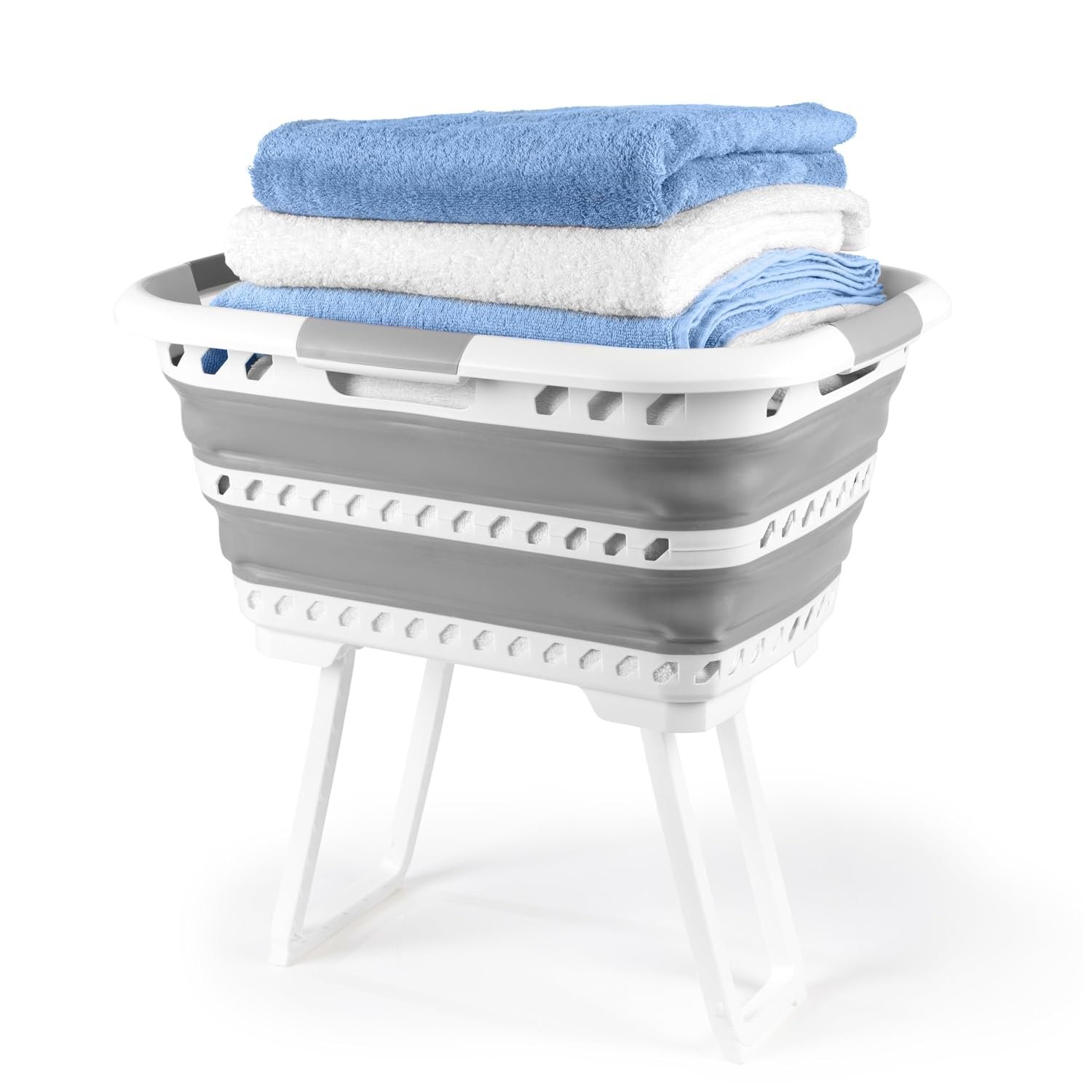 Beldray Standing 40L Laundry Basket – Collapsible Washing Basket with Foldable Legs, Compact, Easy to Clean, Convenient Carry Handles, Grey, Avoid Bending & Straining, Grey