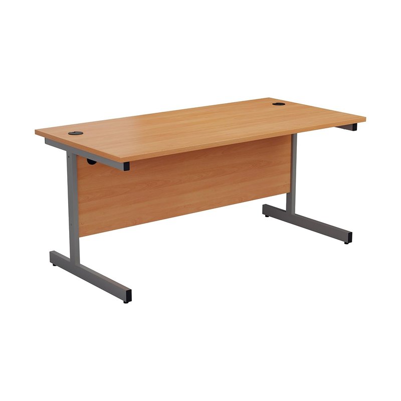 Office Hippo Heavy Duty Rectangular Cantilever Desk, Home Office Table + Integrated Cable Ports, PC Desk For Office or Home, 5 Yr Wty - Silver Frame/Beech Top, 120cm x 80cm